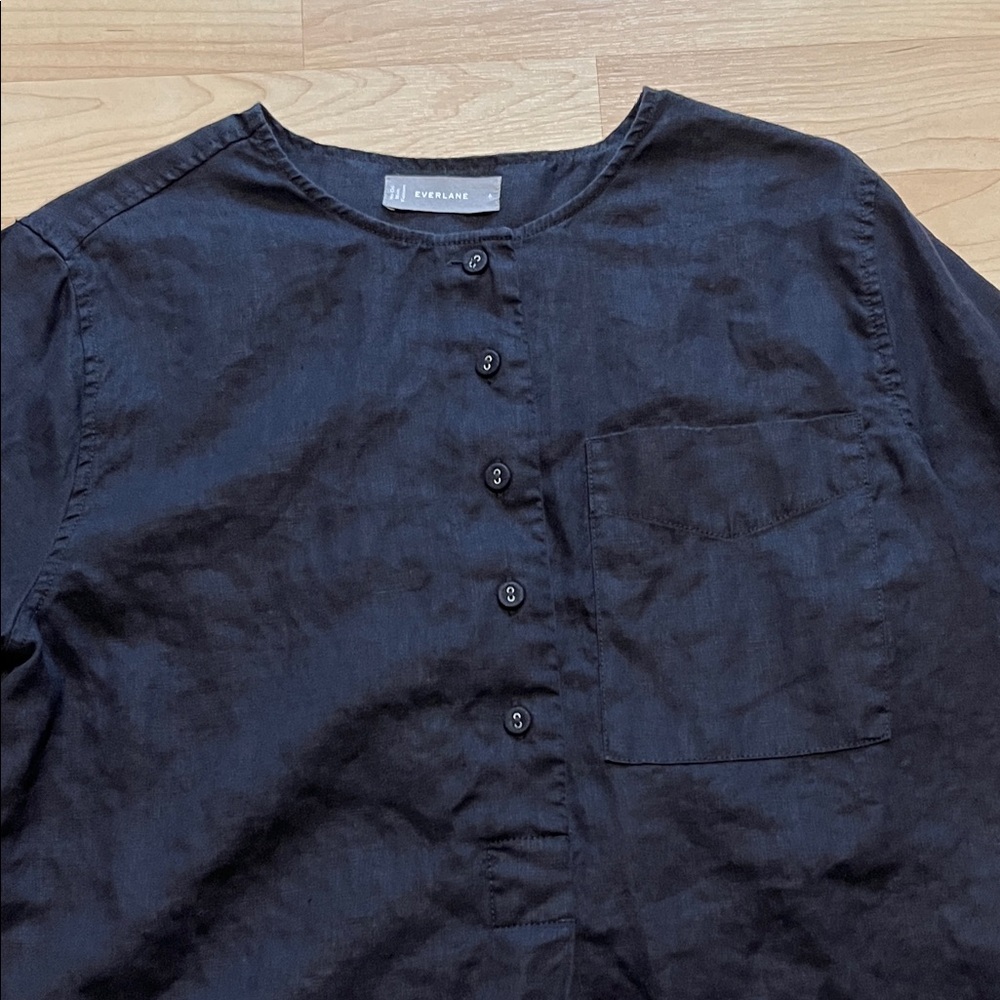 Everlane The Linen Popover Shirt Women's sz 6 Black - Picture 3 of 10